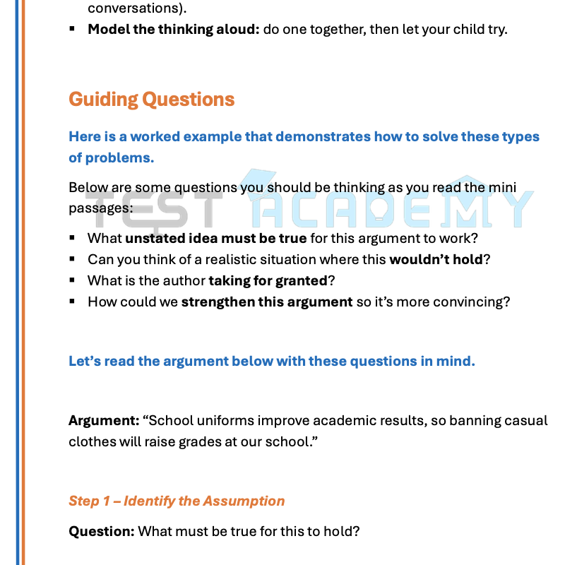 Verbal Reasoning Inference: Spot the Assumption
